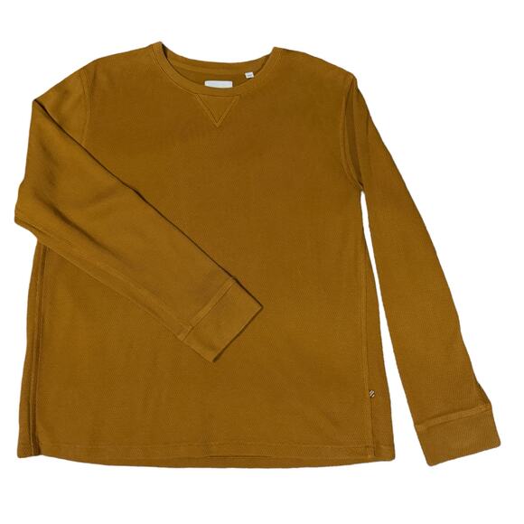 Billy Reid Men's XL Thermal Crewneck Henley Sweater Golden Brown Organic Cotton - Picture 3 of 9